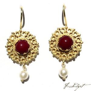 Emma Gemstone Earring with Pearl Drop - Coral
