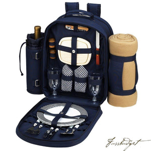 Deluxe Equipped 2 Person Picnic Backpack w/Blanket -Bold Navy