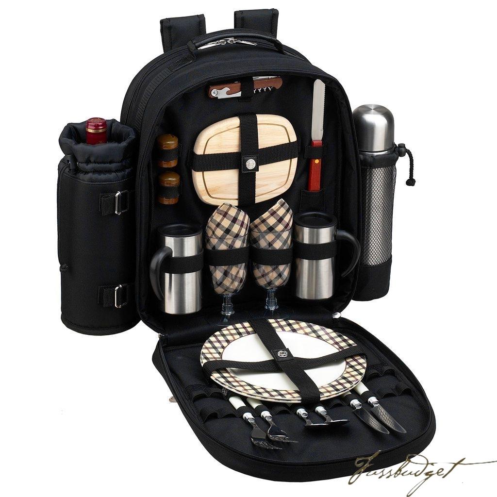 Deluxe Equipped 2 Person Picnic & Coffee Backpack -Black/London