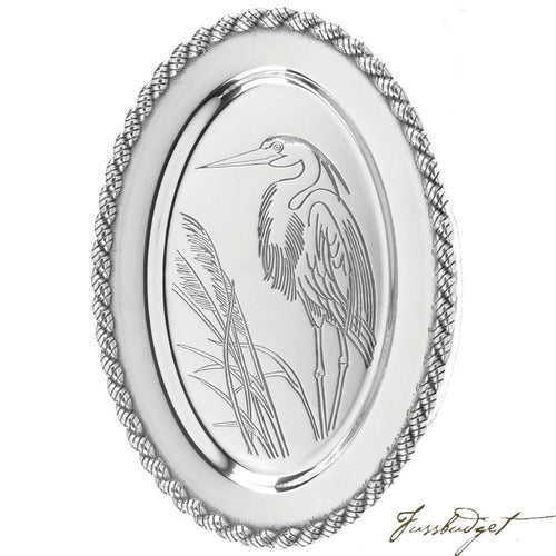 MED OVAL G.BLUE HERON TRAY