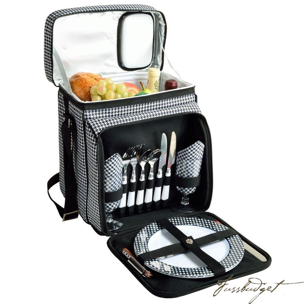 Picnic Basket/Cooler Equipped for 2 - Houndstooth