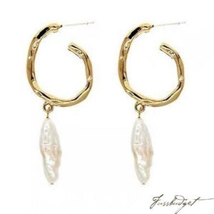 Gold Hoops with Baroque Pearl Drop Earrings