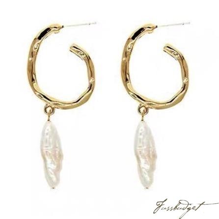Gold Hoops with Baroque Pearl Drop Earrings