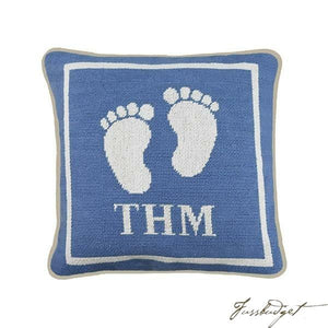 Monogrammed Baby Feet Needlepoint Pillow
