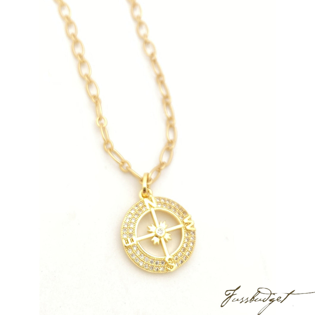 Compass Pendant on Matte Gold Necklace