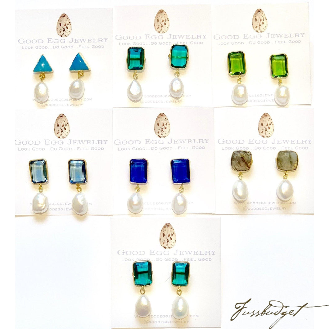 the Blair Semiprecious Stone and Baroque Pearl Earrings