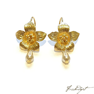Audrey Flower Earrings with Pearl Drop
