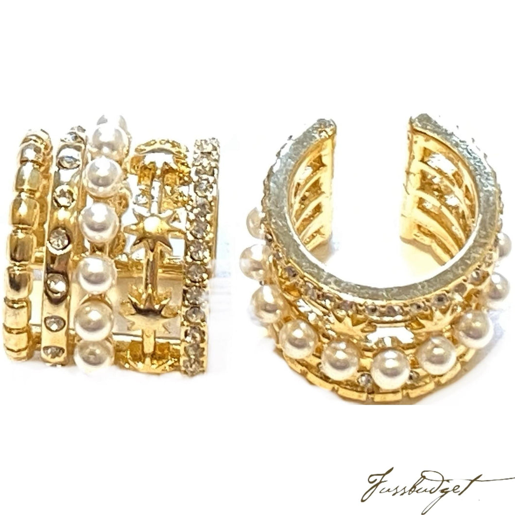 Gold and Pearl Ear Cuff Earrings
