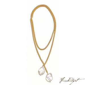 Mary Frances - Braided Matte Gold Chain Lariat with Baroque Pearls