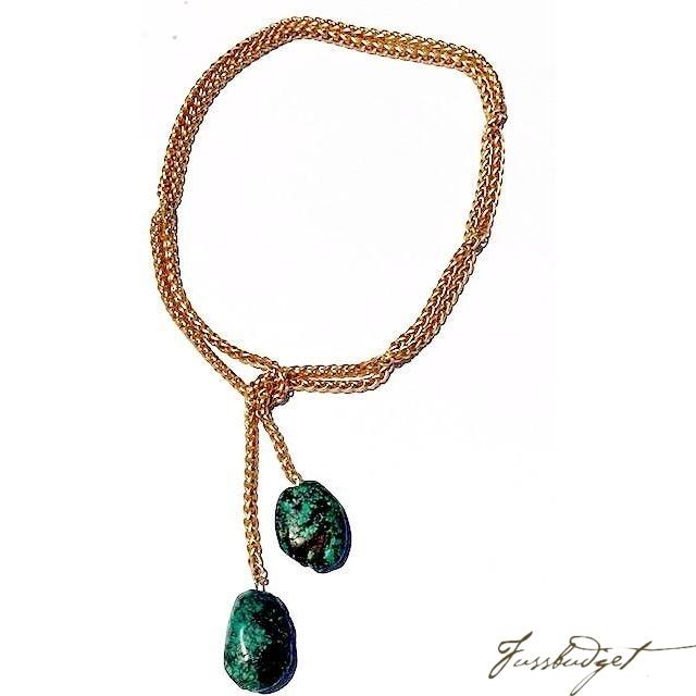 Braided Matte Gold Chain Lariat with Turquoise-Fussbudget.com