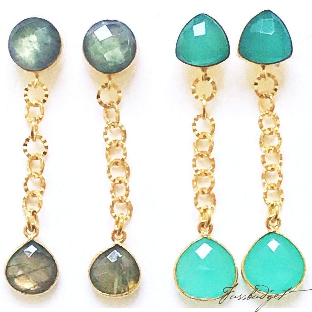 Semiprecious Stone and Chain Dangle Earrings