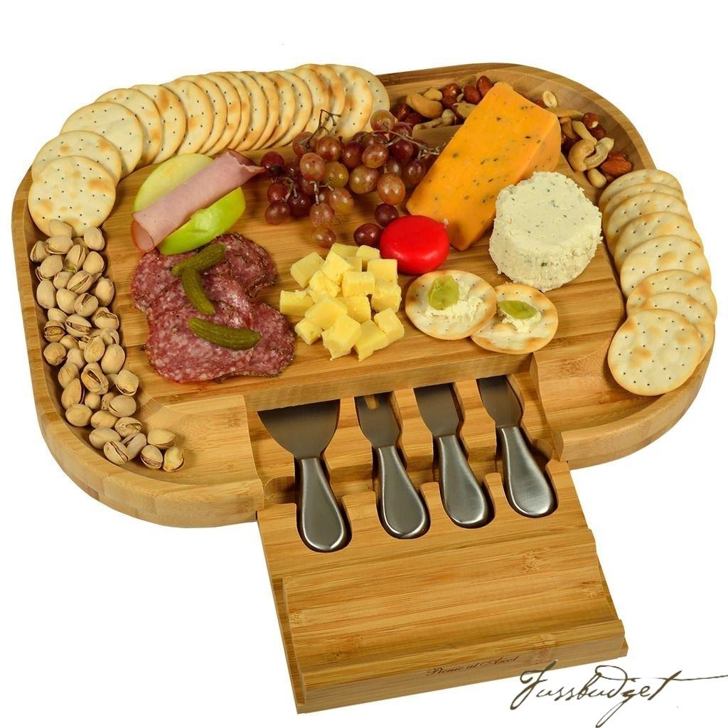 Malvern Deluxe Bamboo Cheese Board Set with 4 Tools