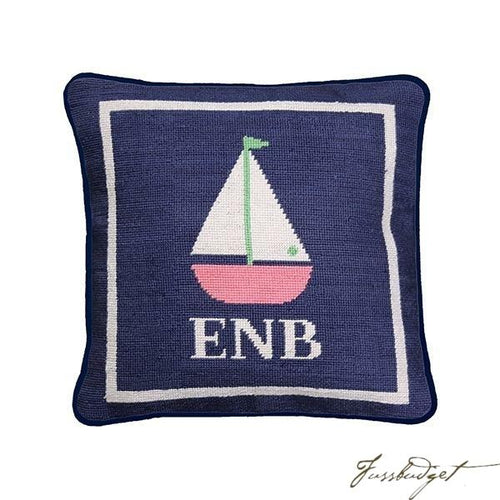Monogrammed Sailboat Baby Needlepoint Pillow