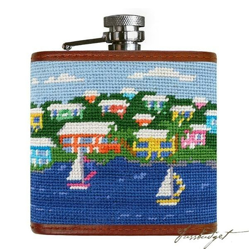 Island Time Needlepoint Flask