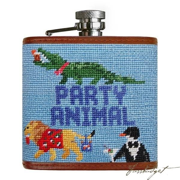Party Animal Needlepoint Flask