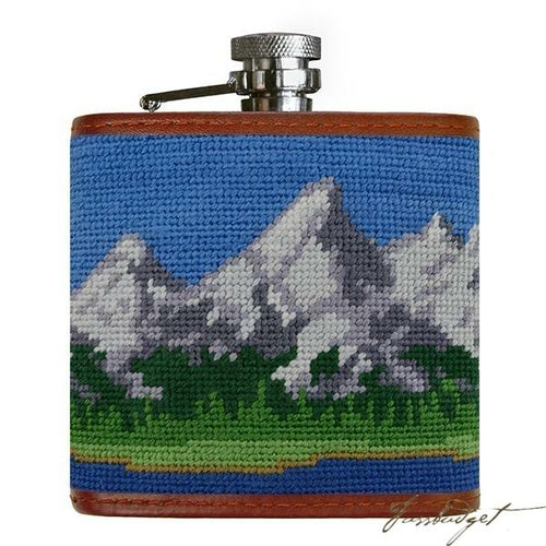 Tetons Needlepoint Flask