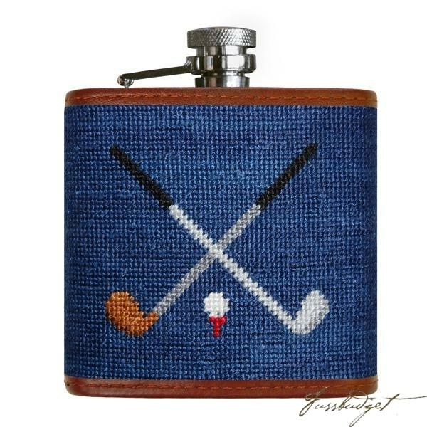 Crossed Clubs Needlepoint Flask