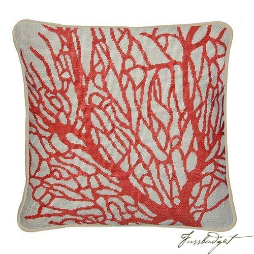 Coral Needlepoint Pillow (Ecru) (Final Sale)