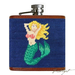 Mermaid (Classic Navy) Needlepoint Flask (Final Sale)