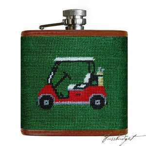 Golf Cart Needlepoint Flask