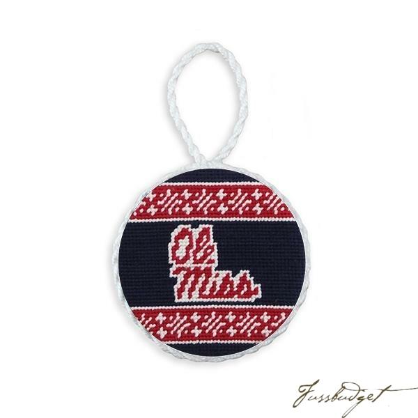 Mississippi Fairisle Needlepoint Ornament (Dark Navy)