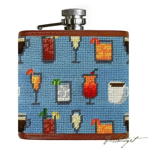 Morning Buzz (Light Blue) Needlepoint Flask (Final Sale)