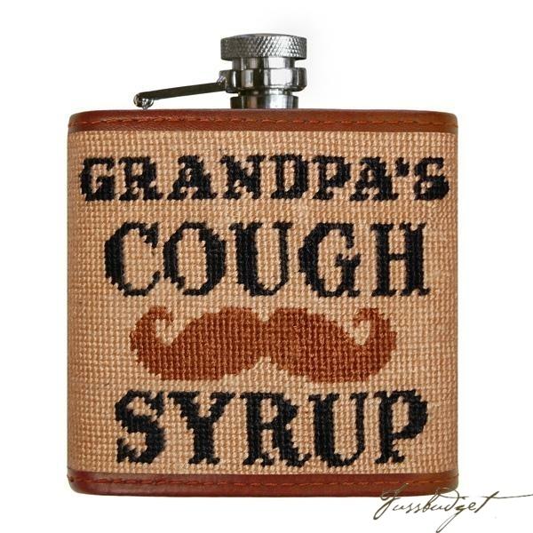 Grandpa's Cough Syrup Needlepoint Flask