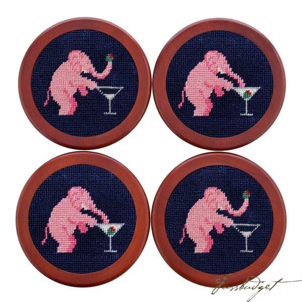Elephant Martini Needlepoint Coaster Set