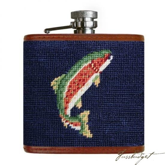 Trout and Fly (Navy) Needlepoint Flask
