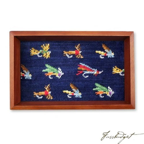 Fishing Flies Pattern Needlepoint Valet Tray