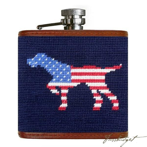 Patriotic Dog on Point Needlepoint Flask