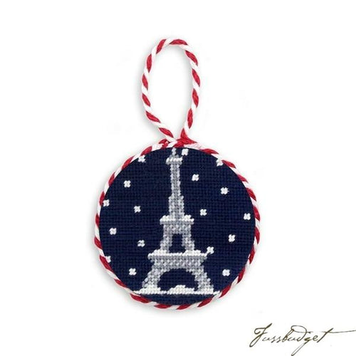 Snowy Eiffel Tower Needlepoint Ornament