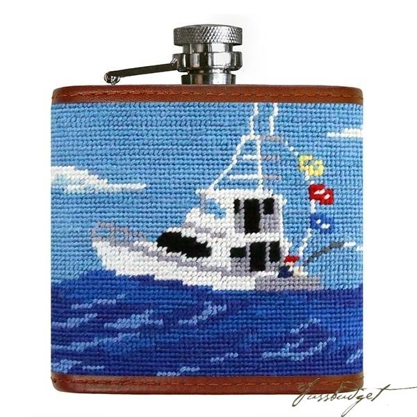 Offshore Fishing Needlepoint Flask