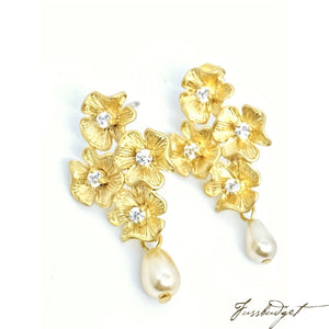 Four Flower Cluster Earring with Pearl Drop