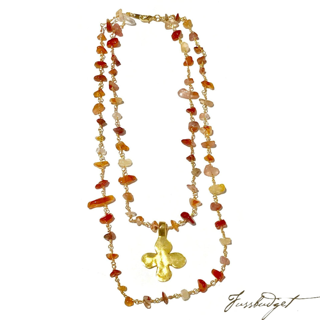 Citrine Double Chain with Cross Pendant-Fussbudget.com