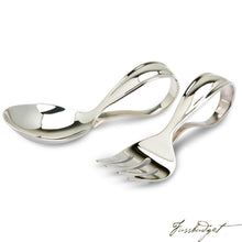 Load image into Gallery viewer, Sterling Silver Bent Curved Baby Spoon &amp; Fork Set-Fussbudget.com