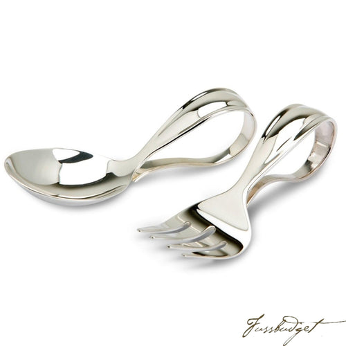 Sterling Silver Bent Curved Baby Spoon & Fork Set-Fussbudget.com
