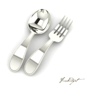 Sterling Silver Beaded Baby Spoon & Fork Set-Fussbudget.com