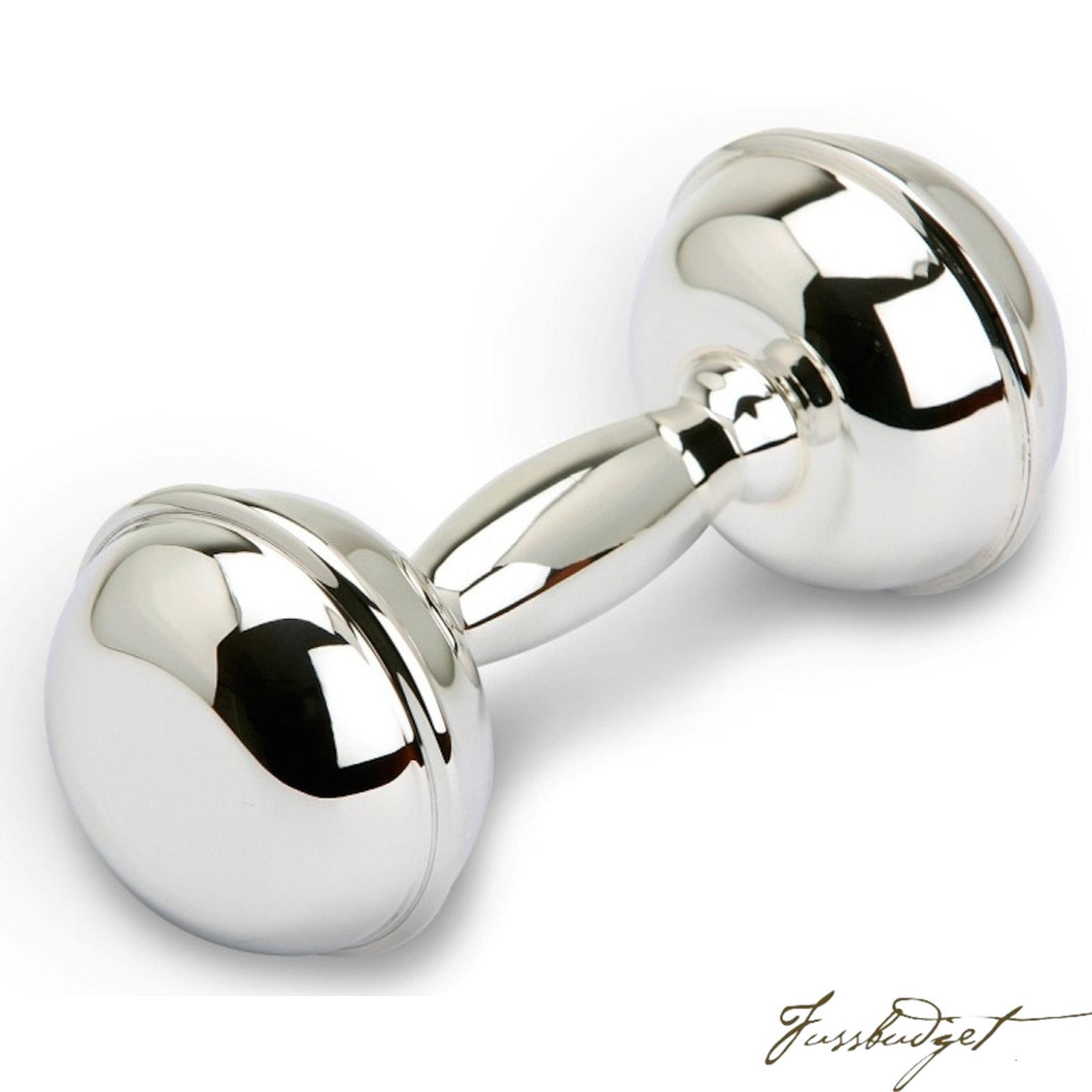 Sterling Silver Dumbbell Baby Rattle-Fussbudget.com