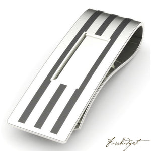 Sterling Silver Black Enamel Stripe Money Clip-Fussbudget.com