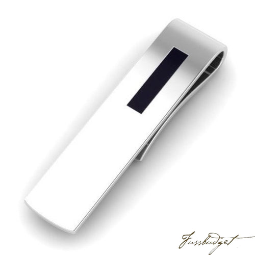 Sterling Silver Rectangle Black Enamel Tie Pin-Fussbudget.com