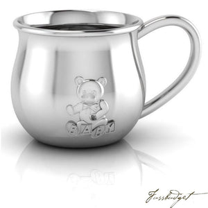 Sterling Silver Teddy Embossed Baby Cup-Fussbudget.com