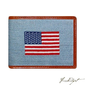 American Flag (Antique Blue) Needlepoint Bi-Fold Wallet