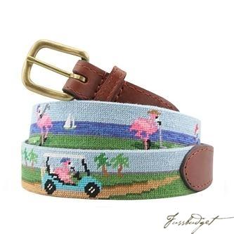 Fairway Flamingos Needlepoint Belt