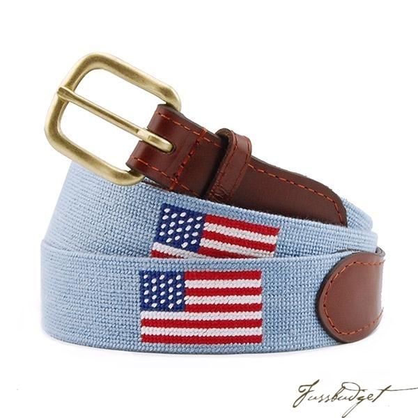 American Flag (Antique Blue) Needlepoint Belt