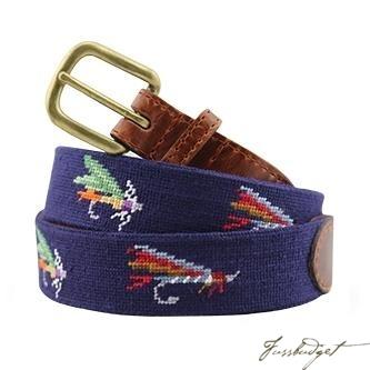 Fishing Flies (Dark Navy) Needlepoint Belt