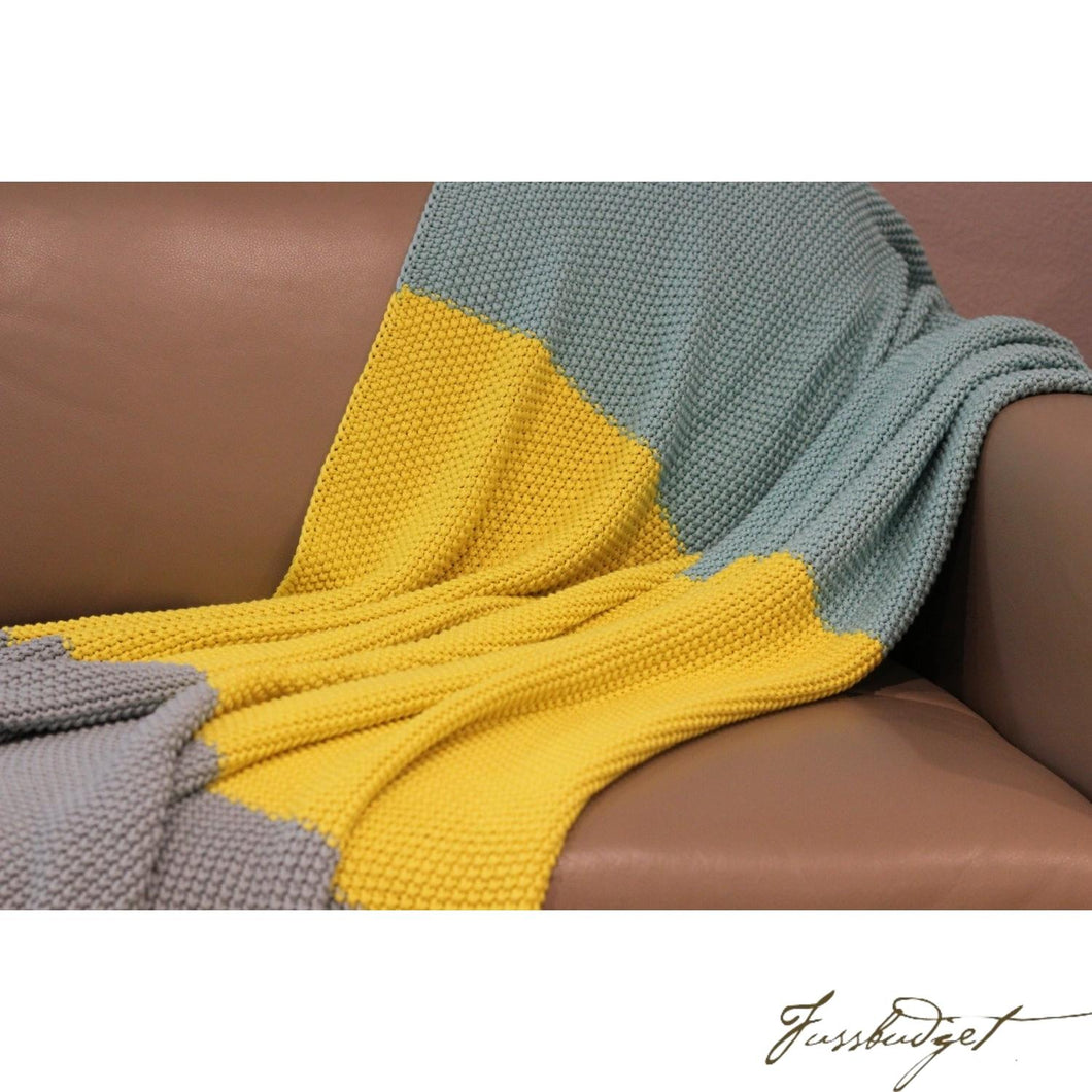 Cotton Throw Blanket - Zac Collection - Tri Color - Grey/Yellow/Blue-Fussbudget.com