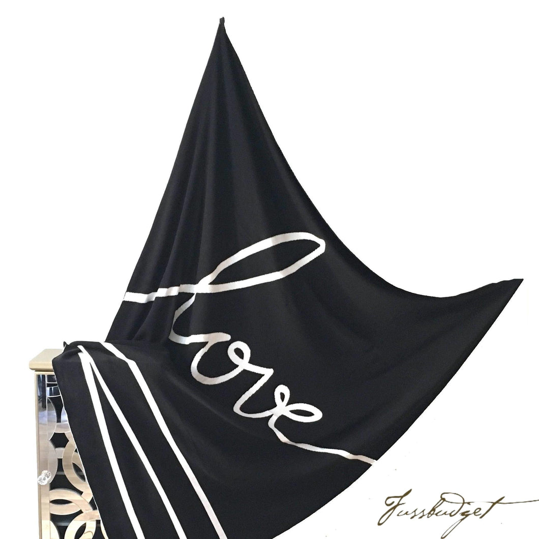 Cotton Throw Blanket - Mooi Collection - Love - Black/Ivory - 100% Cotton-Fussbudget.com