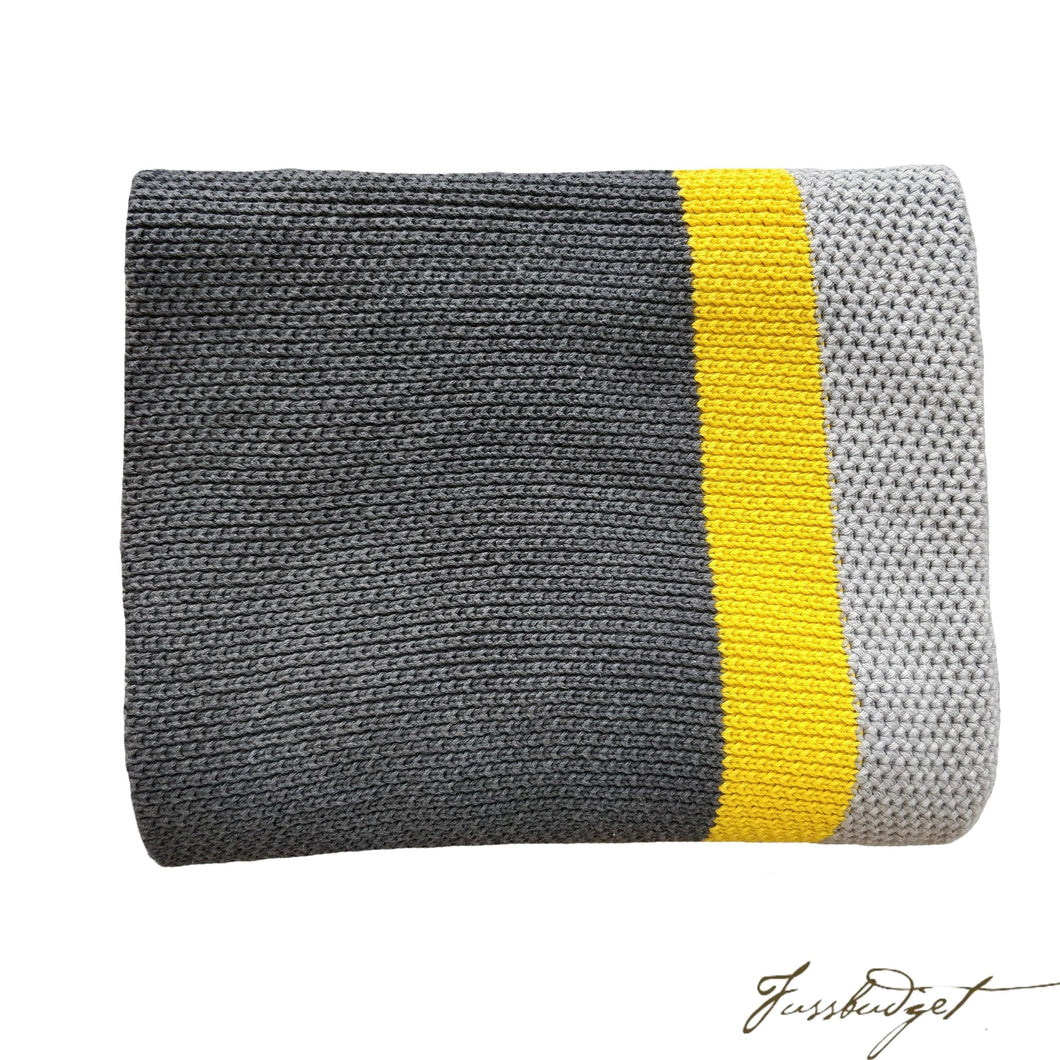 Cotton Throw Blanket - Citra Collection - Tri Color - Yellow Strip - Dark grey/yellow/Light grey-Fussbudget.com