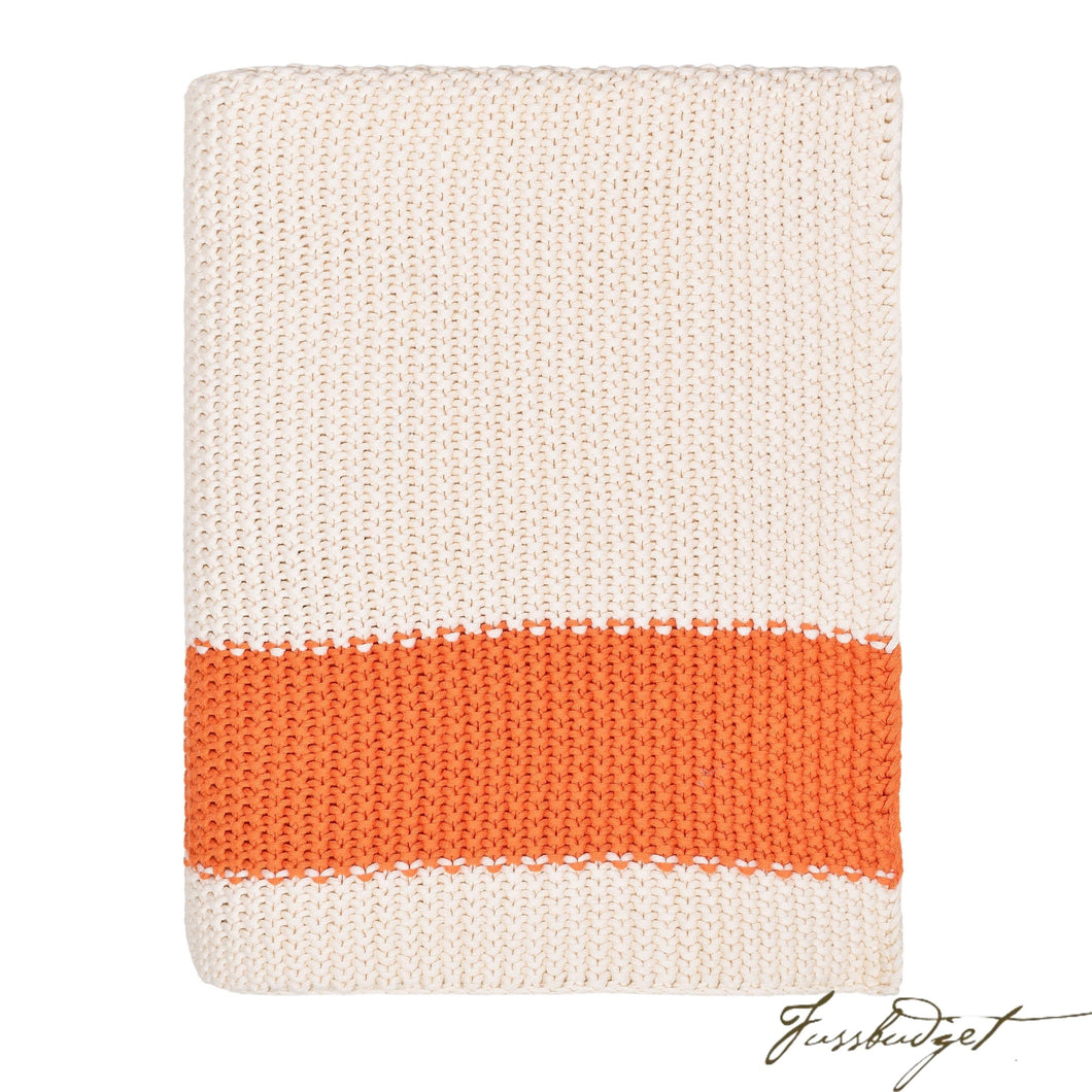 Cotton Throw Blanket - MariciCollection - Cream/Orange Stripe - 100% Cotton-Fussbudget.com